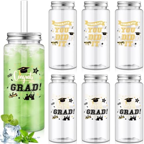 Skylety 24 Pcs Graduation Plastic Cups with Lid and Straws 13. 5 ...