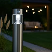MeLiTec Solar Garden Light with Motion Sensor & Twilight Sensor - Stainless Steel Path Light, Outdoor, IP44 - Solar Lamp for Garden, Paths & Driveway - Cool White - Energy Saving, Automatic