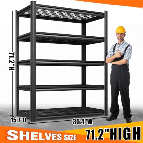 Image of Set of 9-71 inchH Garage Shelving-3000LBS 5 Tier Storage Shelves,Adjustable Heavy Duty Metal Shelving Unit and Storage Large Wire Rack,Utility Steel Shelf For Shop Warehouse Industrial Pantry 71 inchx35 inchx16 inch