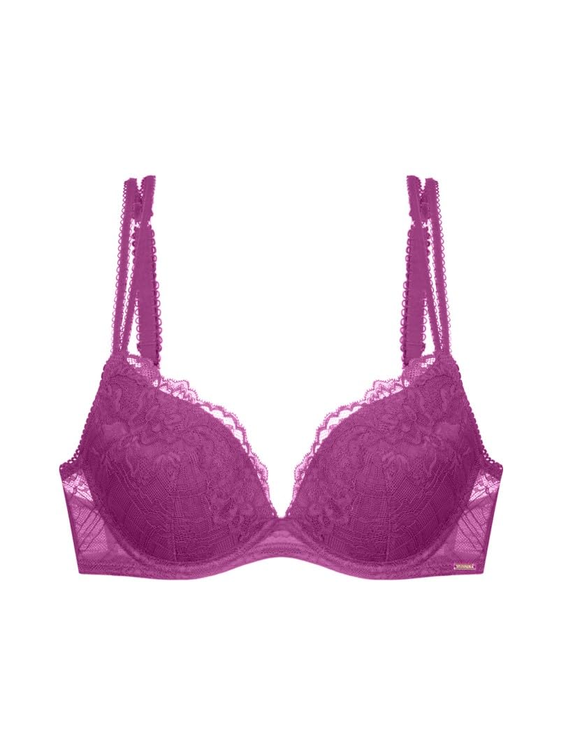 DORINA Origins Push-Up Plunge Bra – Allover Lace & Underwired Support, Fuchsia