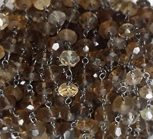 Chaîne en perles quartz bière naturel et fil enroulé mystique de 5-6mm pour bijoux d'inspiration