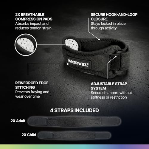 Image of Modvel Knee Strap Patella Tendon Support Brace Band, One Size, 2-Pack | Adjustable patellar tendon support strap reduces pressure on the patella; works as a knee strap, patella band and brace