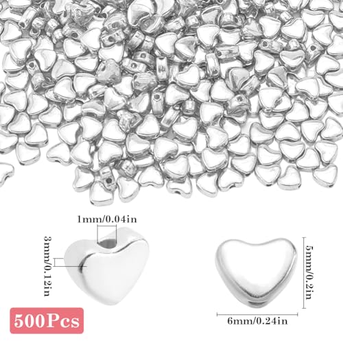 SOFPLATE 1 Box 500Pcs Metal Heart Beads Silver Love Spacer Bead Bulk Alloy Small Hole Valentine's Day Love Hearts Spacers Charm Loose Beads for Bracelets jewellery Making Necklace Earrings DIY Crafts - Image 2