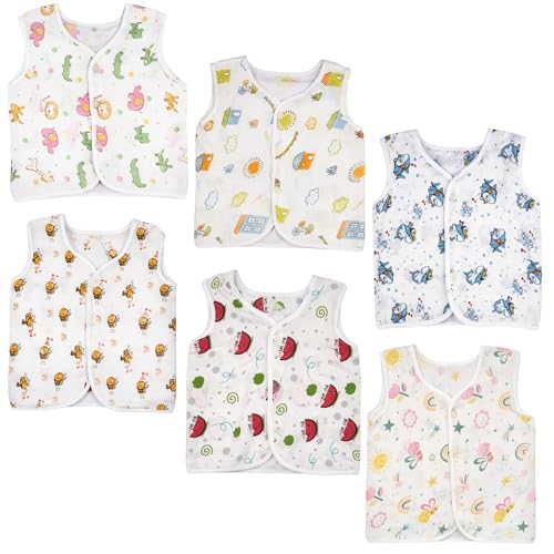 Image of little PANDA Muslin Cotton Baby Jabla | Soft Breathable Newborn Jhabla for Baby 0-3 & 3-6 Months | Organic Cotton Sleeveless Front Open Vest for Boys & Girls