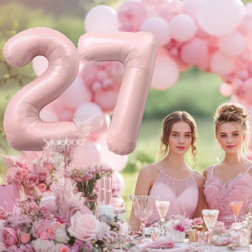 Image of 40 Inch Light Pink Number 27 Balloon 0-9 27th Foil Big Giant | Digital for Birthday Anniversary Graduation Decorations