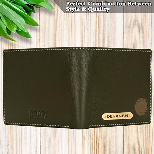 Image of HORNBULL Men's Personalized Wallet I Customized Slim Stylish Leather Purse with Name I Unique Birthday Gift for Men Boy Love Husband (Oliv /MUD)