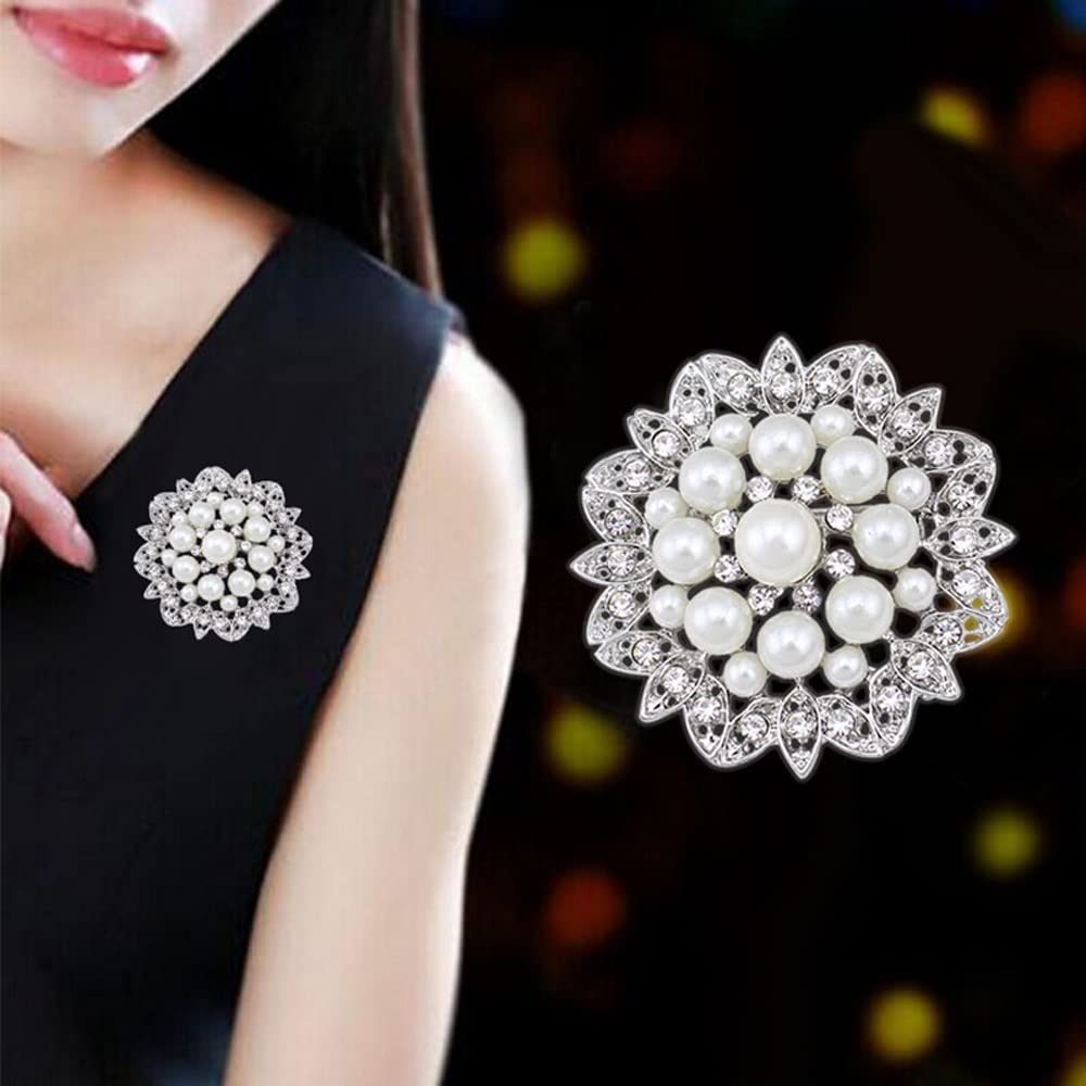 Perle Brosche Mode Weiß Imitation Perle Strass Kristall Blume Braut Brosche Handgefertigt Für Hochzeit Heiße Produkte
