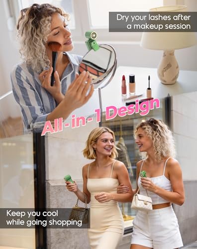 Image of Portable Clip-On Mini Fan, Hands-Free, Turbo Personal Handheld Fans Rechargeable w / 4 Wind & LED Display, Pocket Size Summer Essentials for Travel /EyeLash /Beach /Concert, Gifts for Women Men(Green)
