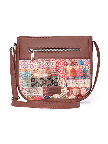 Image of ZOUK Kutch Gamthi Abstract Printed Women's Jute Handcrafted Vegan Leather Multicolor U-shaped Sling Bag