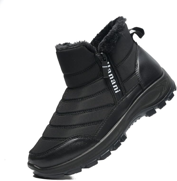 Hanani Mens Winter Snow Boots Fur Lined Warm Ankle Boots Zipper Closure Waterproof Outdoor Boots Men's Lightweight Comfortable Shoes