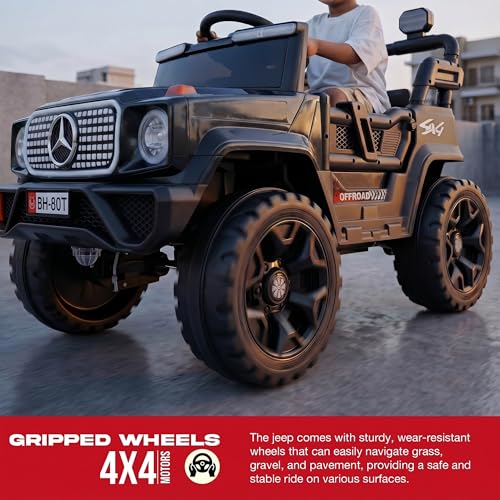 Image of Baybee SpeedRover Baby Battery Operated Jeep for Kids | Ride on Toy Electric Car with 4x4 Motors, Swing Mode, Led Lights & Music | Rechargeable Electric Ride on Toy Car for Kids 2 to 6 Years (Black)