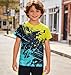 Teen Boys Tshirt Size 13-14 Retro Graphic Rash Guard Shirts Crew Neck T-Shirt Dry Fit Athletic 80s 90s Tees for 13-14 Years Girls Kids Yellow Blue