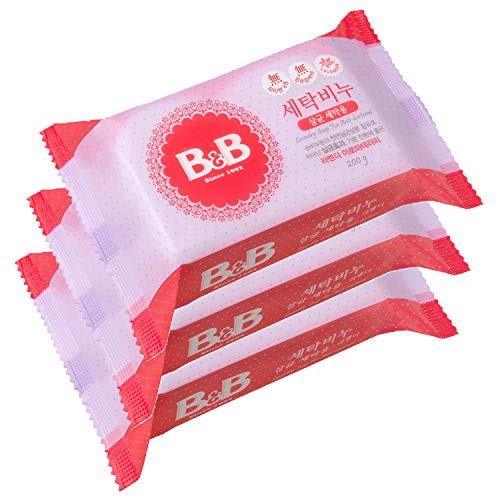 B&B 3 Bar Laundry Soap For Baby Fabric, Lavender 200g, Stain Remover Bars,...