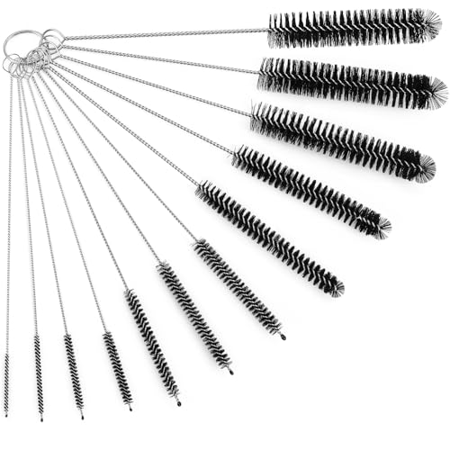 Image of Ixiaoyoo Straw Cleaner Brush Set, 12 Pieces Botthle Cleaning Brush and Nylon Tube Brush Brush, 11.8 Inch Long Cleaning Brush Kit for Water Bottle, Straws on Tumbler, Sippy Cup, Tea Pot Spout | Black Straw Cleaner Brushes for Tumbler, Sippy Cup, Water Bottles, Hummingbird Feeders, Pipes, Sink Drain & Pet Waterers