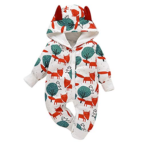 Borlai Strampler für Neugeborene und Kleinkinder, voller Druck von süßem Tierfuchs Body Langarm Baby Kleidung Mädchen Jungen 0-18 Monate