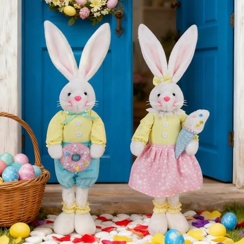 Glintoper 2 Pack Easter Decorations Standing Bunny with Stretchable Legs,