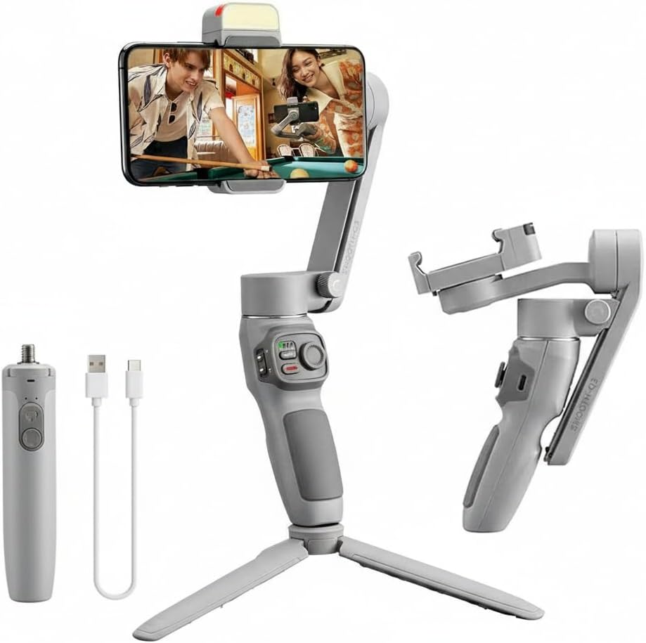 Smooth-Q3 Gimbal Stabilizer for Smartphone Android Cell Phone iPhone Zhi yun q 3-Axis Handheld Gimble Stick w/Tripod Stand LED Fill Light for Tiktok YouTube Vlog Video Kit Face/Object Tracking