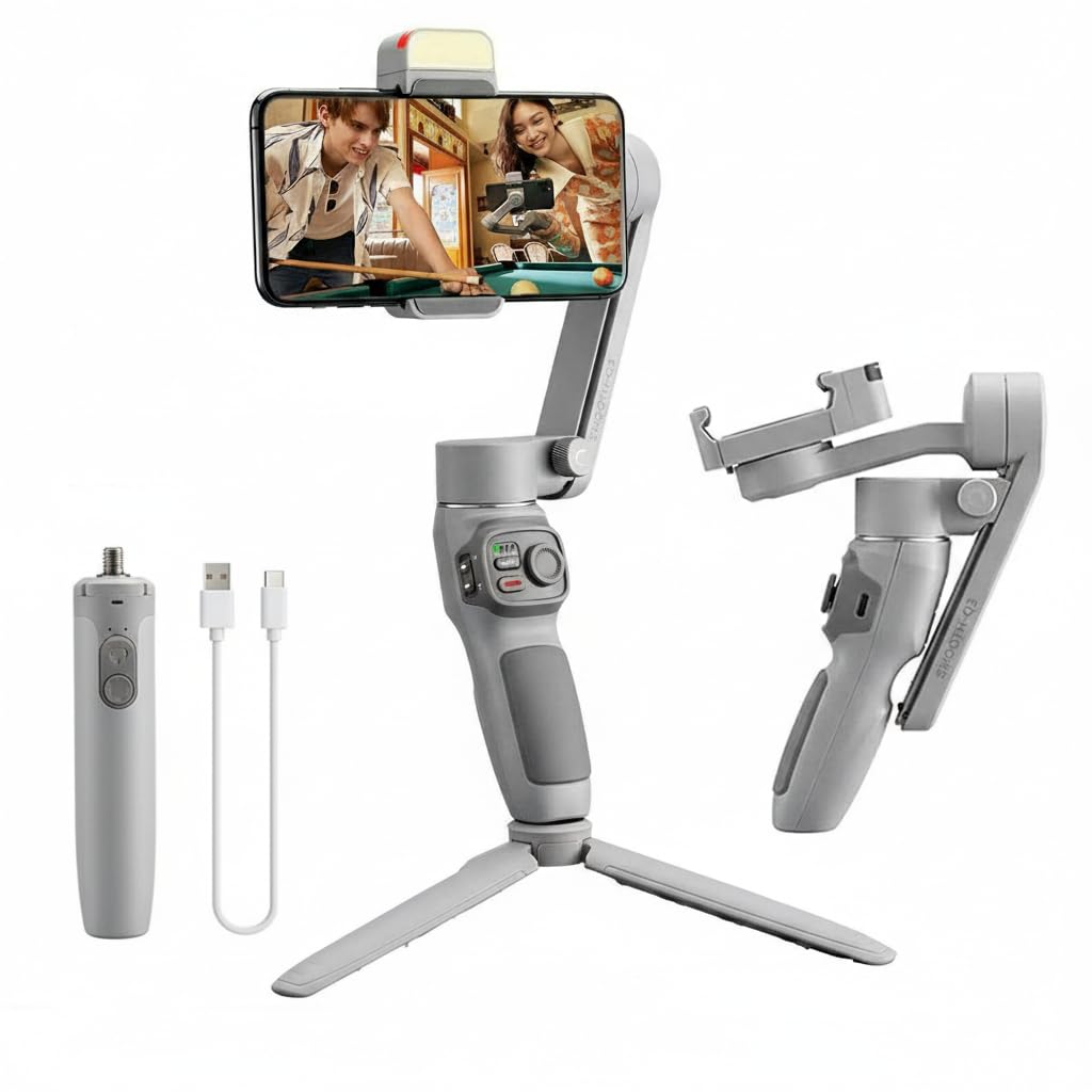 Smooth-Q3 Gimbal Stabilizer for Smartphone Android Cell Phone iPhone Zhi yun q 3-Axis Handheld Gimble Stick w/Tripod Stand LED Fill Light for Tiktok YouTube Vlog Video Kit Face/Object Tracking