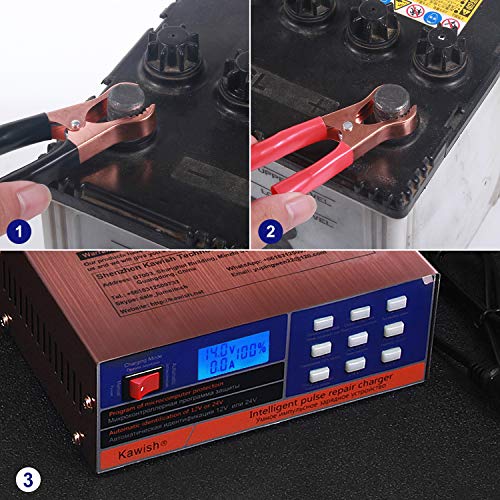 Kawish Full Automatic Car Battery Charger 12V/24V 10Amp Intelligent Pulse Repair Battery Charger Truck Motorcycle Charger With Terminal Clean Brush #TOP3