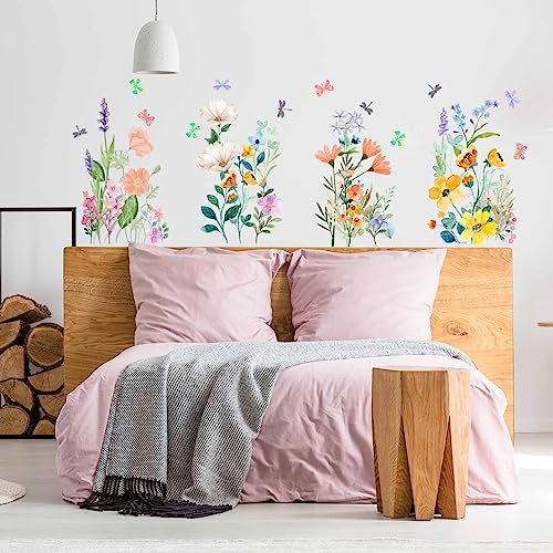 AnFigure Watercolor Flower Wall Stickers, Colorful Floral Wall Decals - Image 2