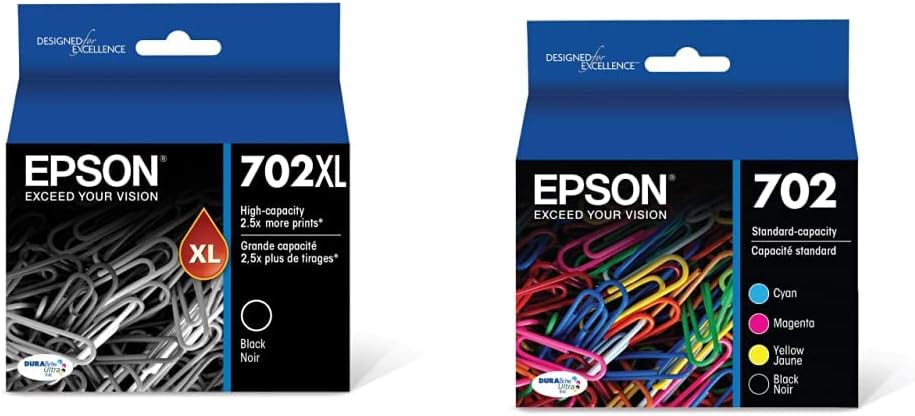 Epson T702120-BCS DURABrite Ultra Black and Color Combo Pack Standard Capacity Cartridge Ink & T702XL120-S DURABrite Ultra Black High Capacity Cartridge Ink