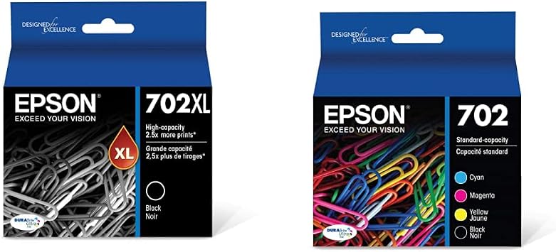 Epson T702120-BCS DURABrite Ultra Black and Color Combo Pack Standard Capacity Cartridge Ink & T702XL120-S DURABrite Ultra Black High Capacity Cartridge Ink