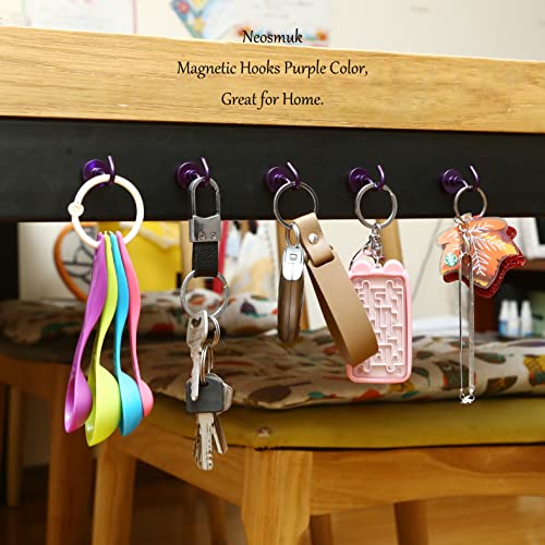 Image of Neosmuk Magnetic Hooks, 22 lb+ Heavy Duty Earth Magnets with Hook for Refrigerator, Extra Strong Cruise Hook for Hanging, Magnetic Hanger for Cabins, Grill (Purple, Pack of 6)