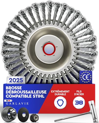 Professionnelle tête de débroussailleuse universelle pour Stihl – Alésage 25,4 mm – Brosse métallique haut de gamme pour mousse et mauvaises herbes...