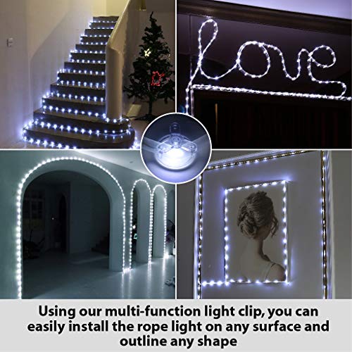 HXWEIYE Upgrade Rope Lights for Bedroom, White 120LED String Light Outdoor with 16 Clips on Wall, Timer & 8 Modes, 40Ft USB Powered Fairy Lights Waterproof for Garden, Pool, Camping, Christmas Decor