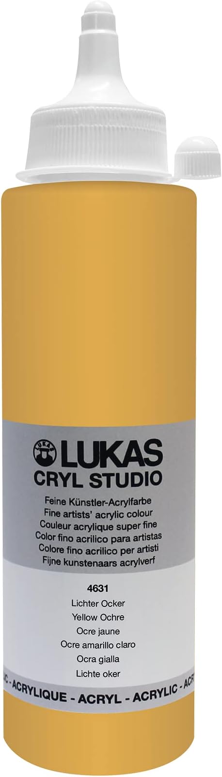 CRYL Studio Artist Acrylic Paint, Yellow Ochre, 250 ml Bottle - High Pigment Acrylic Paints for Canvas Painting, Large Scale Works - Medium-Viscosity, Water-Mixable, Fast Drying