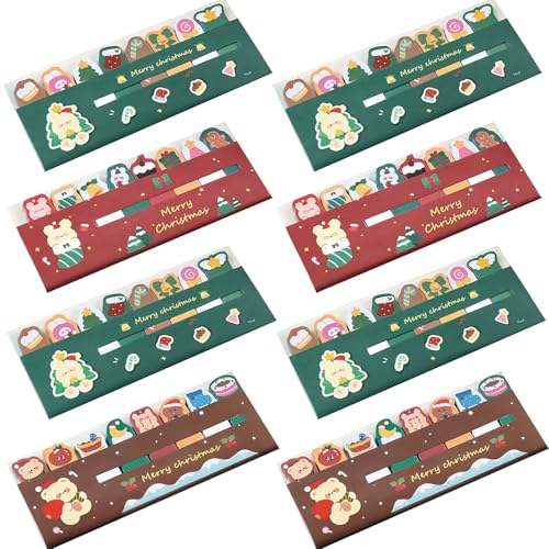 8 Pack Cute Sticky Notes Cartoon Christmas Sticky Flags Tabs Page Markers Kawaii Self-Stick Sticky Index Tabs Page Flags Office School Supplies (8 Pack Christmas)