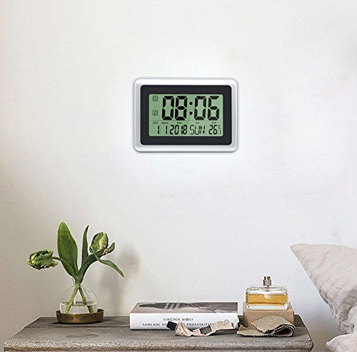Heqiao Digital Clock With Calendar & Temperature, Large Lcd Screen Alarm Clock With Extra Large Digits, Easy To Read And Set, Perfect For Seniors (Black W/Silver) #TOP4