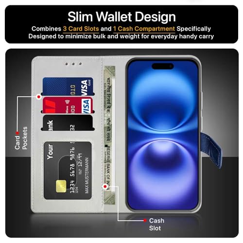Image of FLIPPED Vegan Leather Flip Case Back Cover for iPhone 16 (Blue with Black)