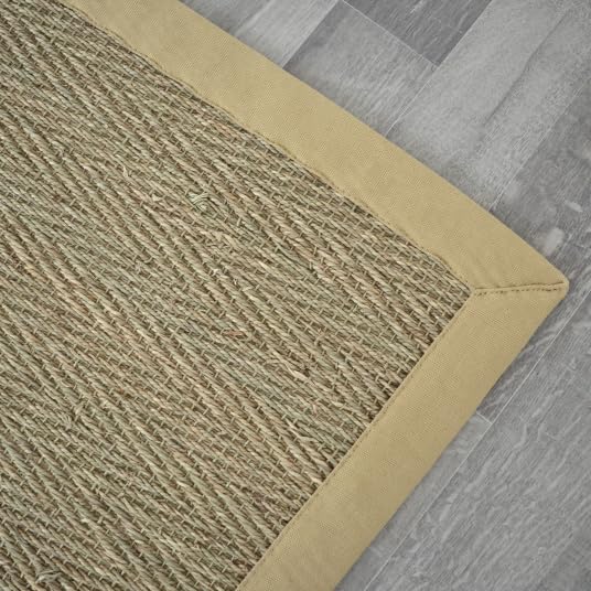 Decoweb Tapis Jonc de mer Bihar Fin Chevron - Ganse Coton Beige - 120 x 170 cm