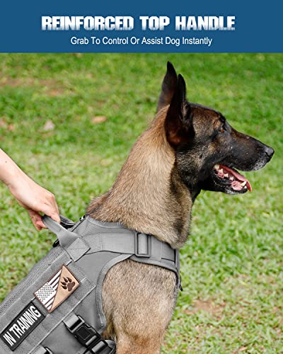 Tactical Dog Harness - Petnanny Service Dog Vest Mesh Dog Harness For Large Dogs No Pull, Breathable Dog Vest Harness With Handle, Hook And Loop Panel For Walking Hiking Training (Grey,Xl) #TOP5