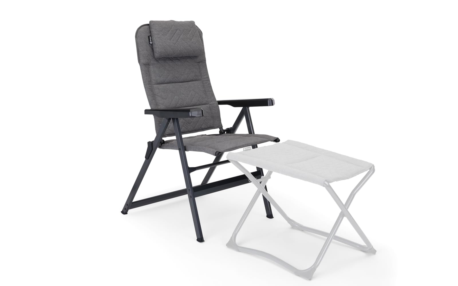 BERGER Dakar Campingstuhl klappbar | Gartenstuhl Hochlehner 7-Fach verstellbar mit Armlehnen und gepolsterter DDY-Bezug & Kopfpolster | Camping Klappstuhl belastbar bis 120 kg | Anthrazit