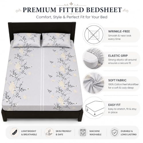 Image of King Size Fitted Bedsheet 100 x 108 Inch | Elastic Edge Mattress Sheet for King Bed | Stay-in-Place Bedding Solution | Smooth Finish Bed Linen for Modern Homes (Grey)