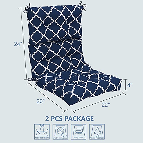 Lvtxiii Outdoor Seat/Back Chair Cushion Patio Tufted High Back Cushion, Seasonal Replacement Rocking Chair Cushion With Ties (22” W X 20D”, Set Of 2, Geomentry Navy) #TOP1