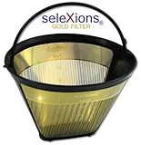 SeleXions Kaffee Goldfilter mit Titan antihaft Hartschicht 6-12 Tassen, Kaffeefiltergröße 1x4 mit Füllstands- und Tassenanzeige