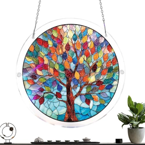 Colgante de ventana atrapaluz y cazasol con silueta de árbol para decoración de exteriores