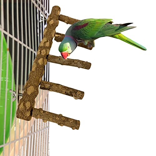 Image of SIMENA Bird Ladder Perch, Natural Wood Parrot Stand, Hamster Climbing Toy, Bird Cage Ladder for Small and Medium Birds, Parakeet, Cockatiel, Conures, Lovebirds, Budgie