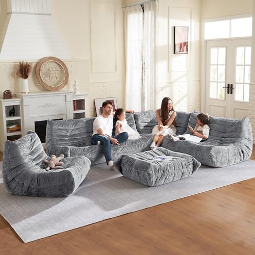 Image of HABUTWAY Giant Bean Bag Chairs Lazy Sofa for Adults,Corner,Light Grey