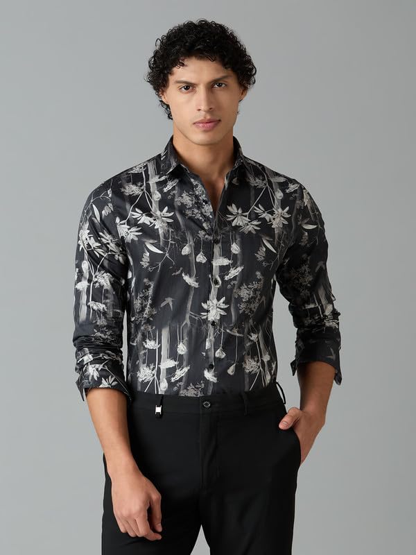 Image of Men's Printed Regular Fit Full Sleeves Cotton Formal Shirt