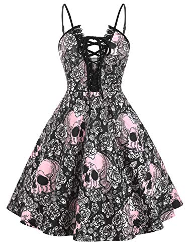 ROSEGAL Vestido de Cóctel de Halloween Vestido Sin Mangas con Cuello Halter Halloween Vestido Liñea A Tallas Grandes para Mujeres, 3XL
