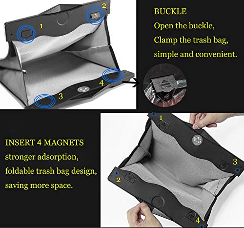 Image of Car Trash Bin w /50pcs Trash Bag Smart LED Luxury Leather Garbage Can Folding Garbage Bin Waterproof Car Rubbish Bag Car Interior Garbage Can Office Toilet Trash Bin for Universal Vehicle-LARGE