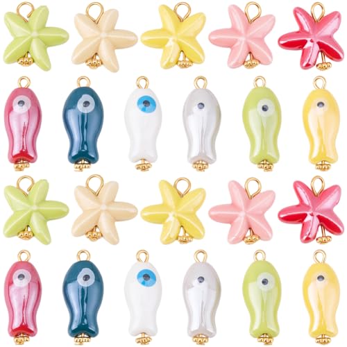 BEAMARKER 1 Boîte 24 Pcs 12 Styles Sortilèges de Poissons-étoiles Sortilèges de Perles en Porcelaine Grosse céramique colorée Mer d‘été Océan...