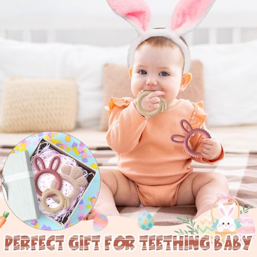 Image of Easter Silicone Teethers for Babies - 2ooya 2Pcs Bunny Chick Carrot Infant Teething Chew Toys, Toddler Sore Gums Pain Relief Toy for Newborn Boy and Girl Spring Easter Baby Shower Birthday Gifts