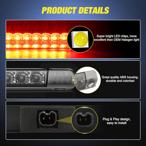 Image of Nilight Third Brake Light Tail High Mount 3rd Stop Lights Smoked Lens for Toyota 4Runner 2010-2016 Highlander 2014-2016 Prius 2010-2015 Prius C Prius V 2012-2016 Sienna 2011-2016 Van SUV Rear Cab