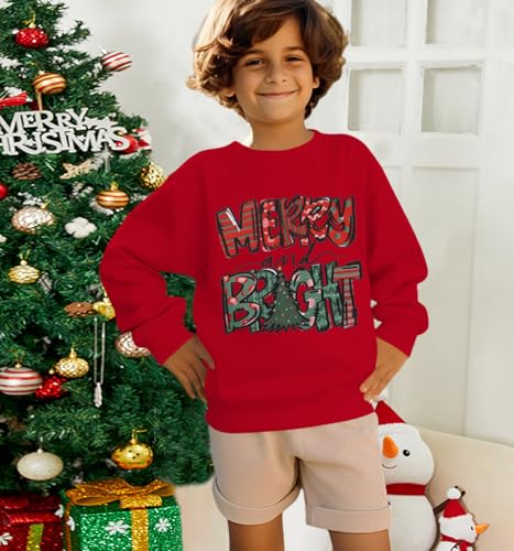 Kids Boys Girls Christmas Sweatshirt Merry and Bright Christmas Tree Sweatshirt Xmas Holiday Crewneck Pullover Tops3