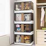 BROVIEW 4Pack 400QT Total Plastic Storage Bins With Lids, 100Gal Total Stackable Containers With Wheels, Folding Closet Organizers, Collapsible...